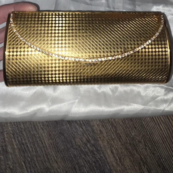 Vintage Mirror Chrystal Gold Elegant Metal Diamond Pattern Clutch Bag